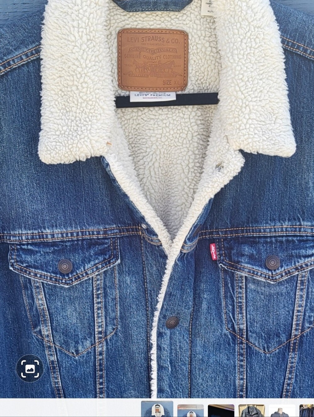 Levi's Dark Blue Denim Sherpa-Lined Jacket with Cream Collar